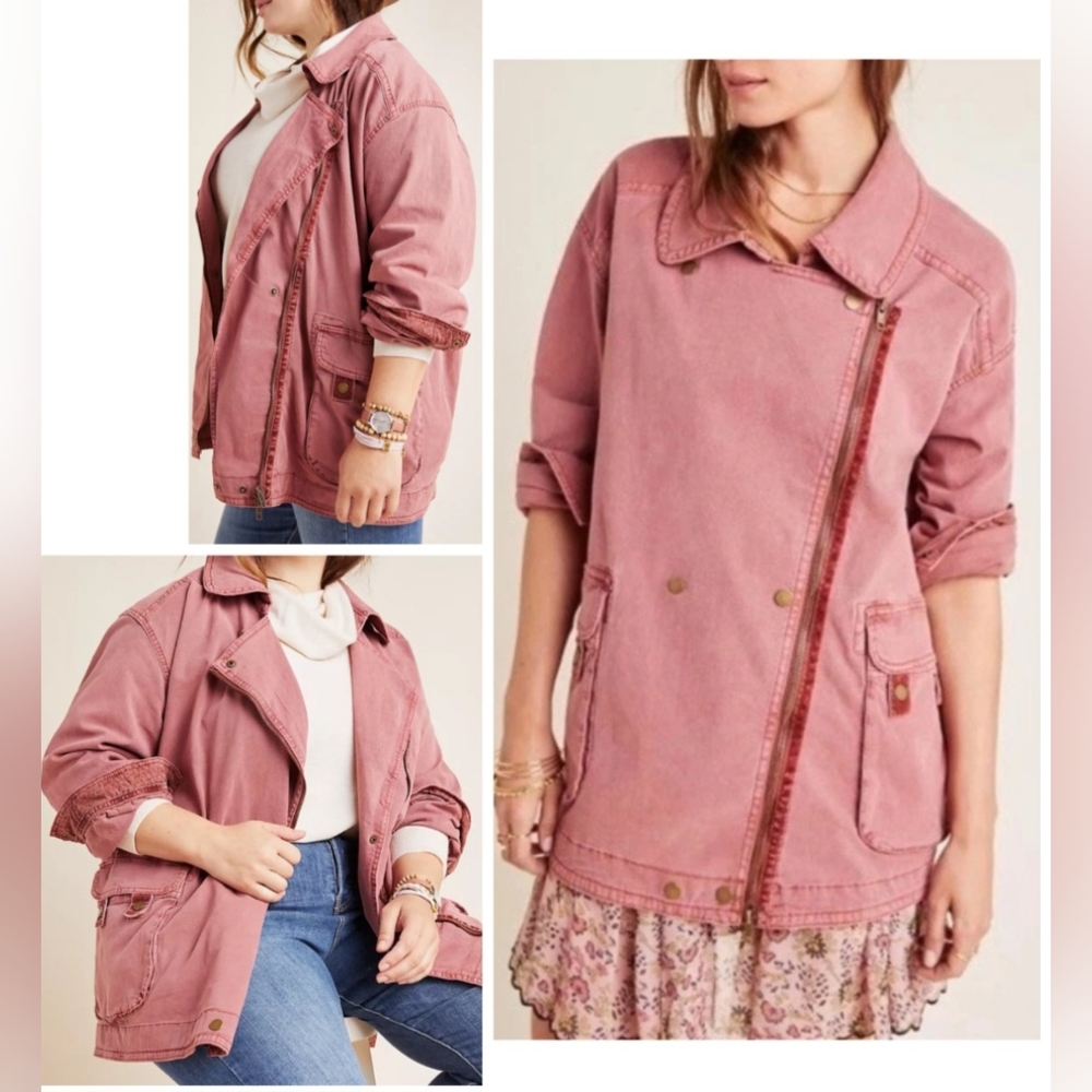 New Anthropologie Letty Relaxed Moto Parka Utility Jacket Mauve Velvet Ribbon - Picture 3 of 13